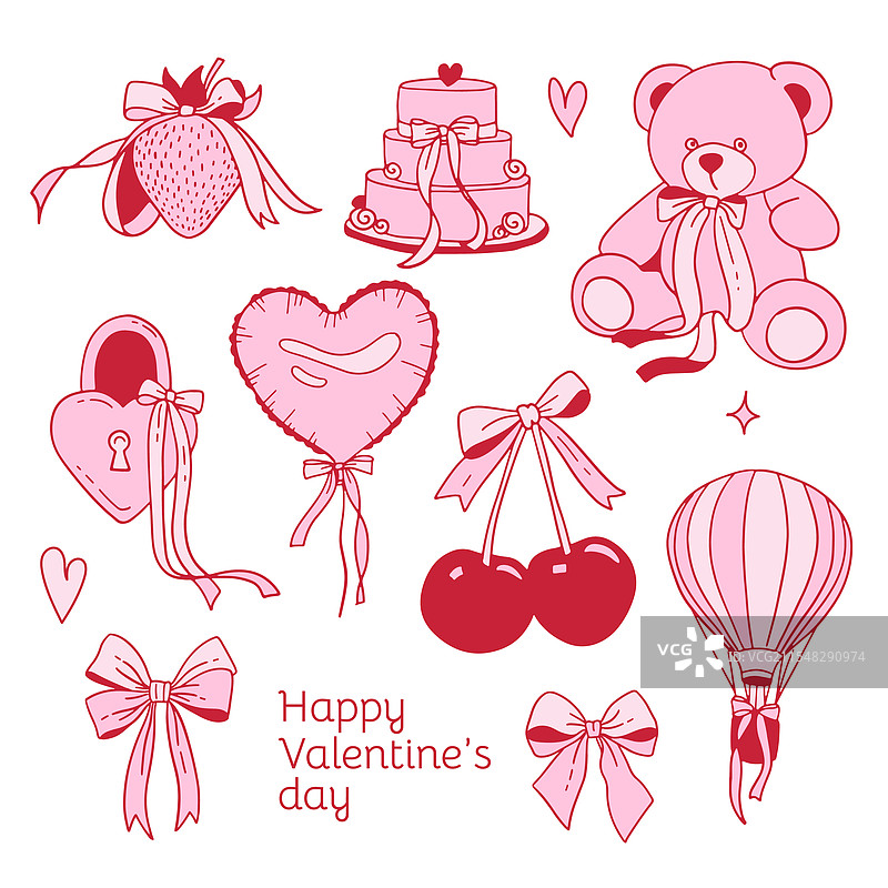 一组可爱的情人节涂鸦 - 充满了调皮的元素图片素材