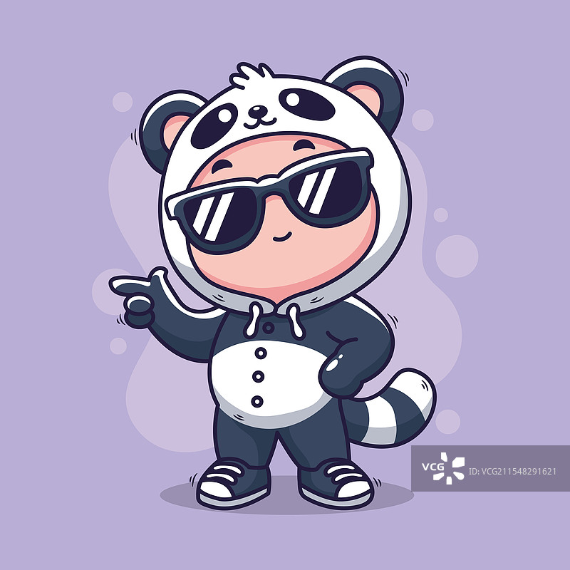 穿着可爱熊猫服装的小男孩，风格酷炫图片素材