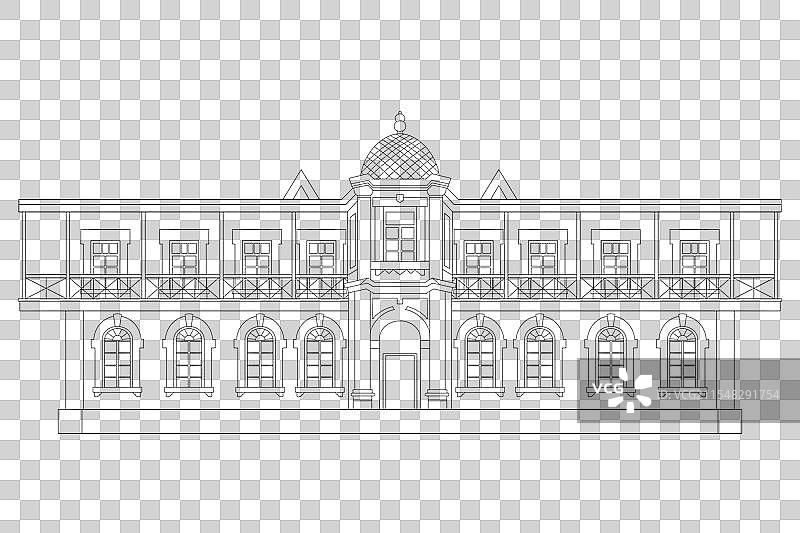 吉林长春伪满皇宫旧址勤民楼线稿图片素材