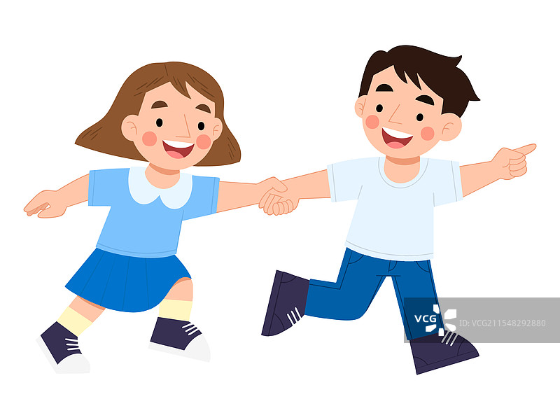女孩和男孩手牵手图片素材