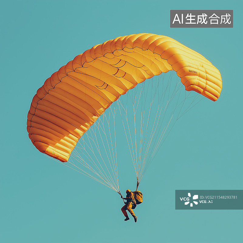【AI数字艺术】展现滑翔伞于天空中飞翔的画面，飞手驭伞乘风，下方或是山川海洋，满是自由与冒险气息。图片素材