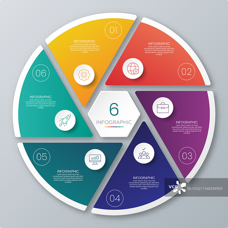 六个选项的圆形图表信息图模板图片素材