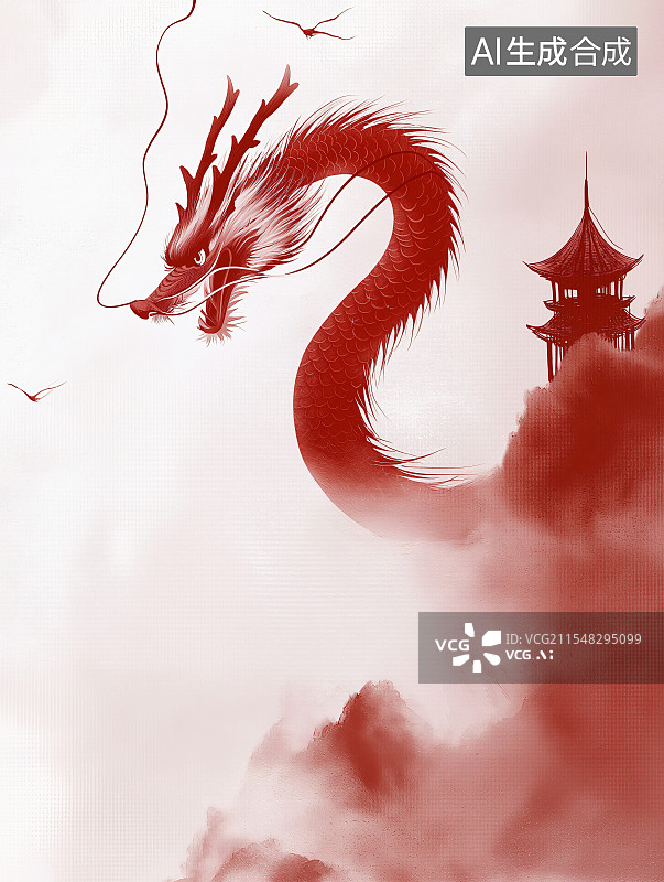 【AI数字艺术】以二月二为主题，有祥龙于云海或春景中抬头，含民俗元素，展现祥瑞之气与美好祈愿。图片素材