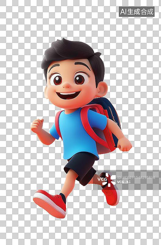 【AI数字艺术】3D快乐的背着书包的孩子插画，六一儿童节学习教育概念插图图片素材