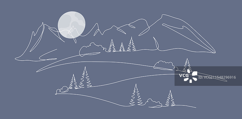 夜晚的山脉风景与月亮图片素材