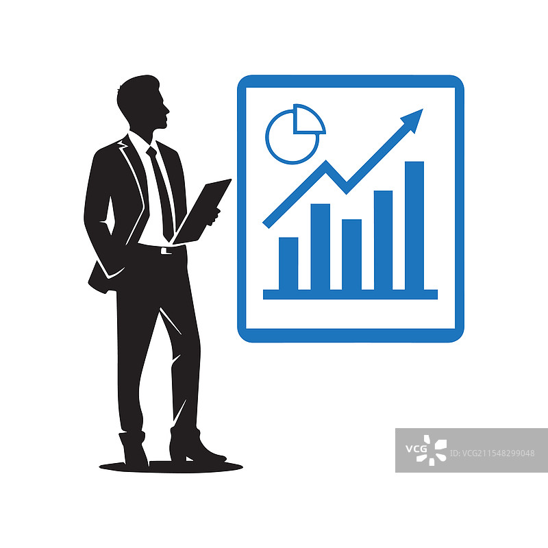 商务会议扁平图标与商业增长图表图片素材