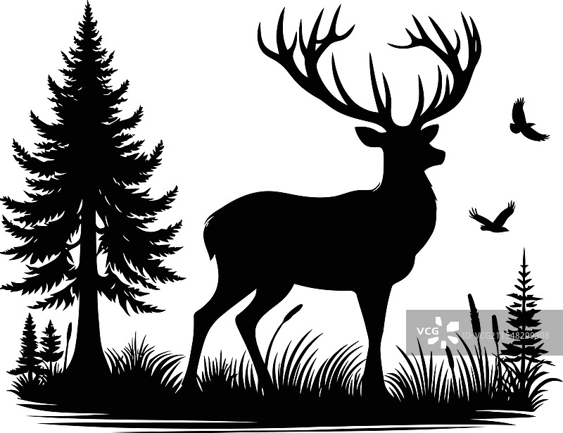 跳跃的角鹿剪影图片素材