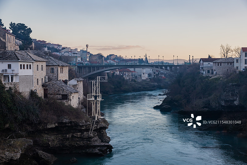 欧洲巴尔干半岛波黑莫斯塔尔古城建筑街道风光全景图片素材