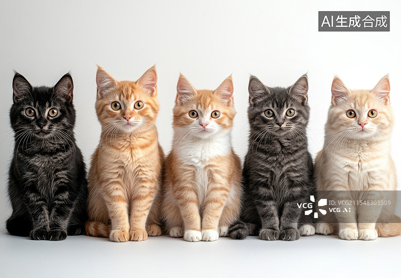【AI数字艺术】一群可爱猫咪并排趴卧的姿态图片素材