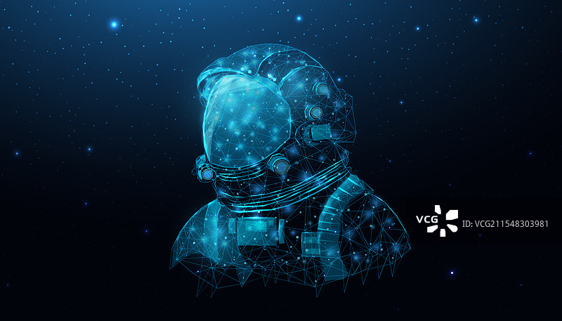 宇航员在太空银河中的线框特写图片素材