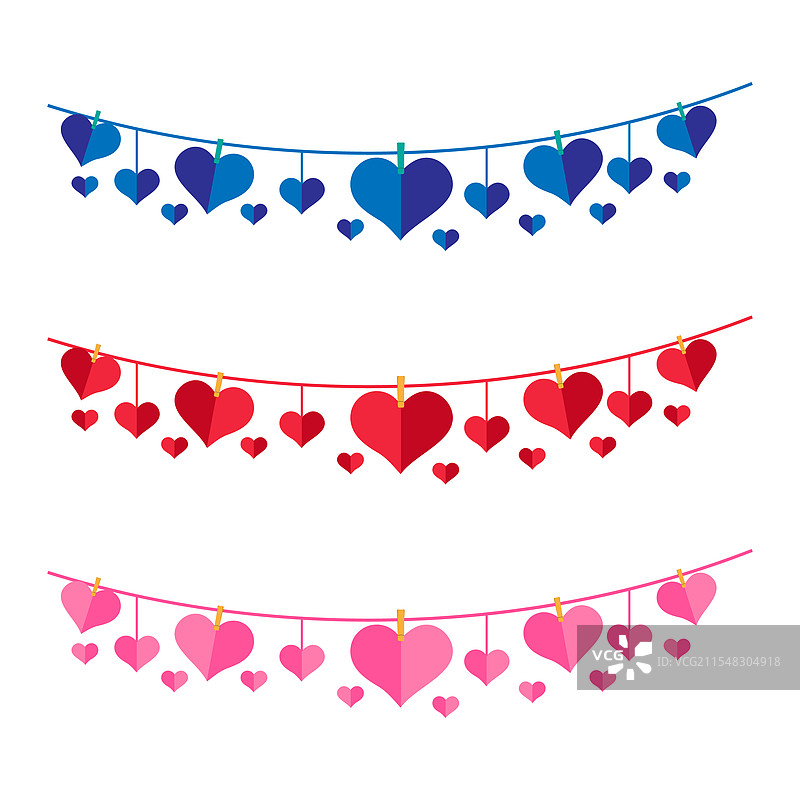 红色和蓝色装饰的心形花环设计图片素材