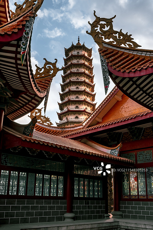 福州西禅寺透过五百罗汉堂飞檐看报恩塔图片素材