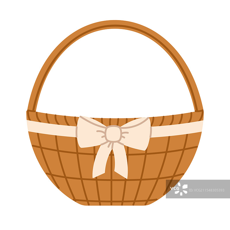 带白色蝴蝶结的柳条篮子（平放）图片素材
