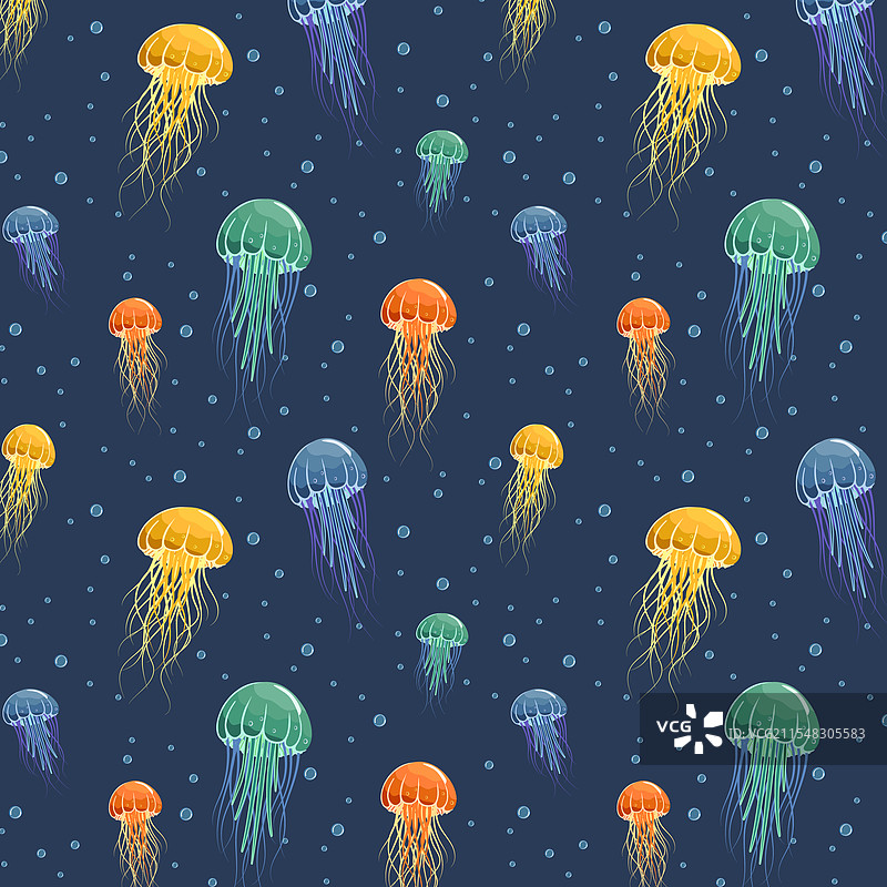 五彩斑斓的水母和气泡图片素材