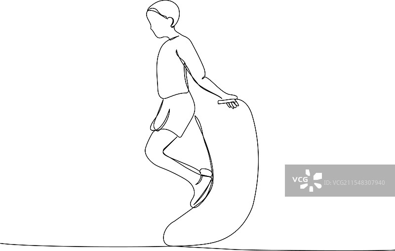 一个孩子在进行跳绳的体育课图片素材