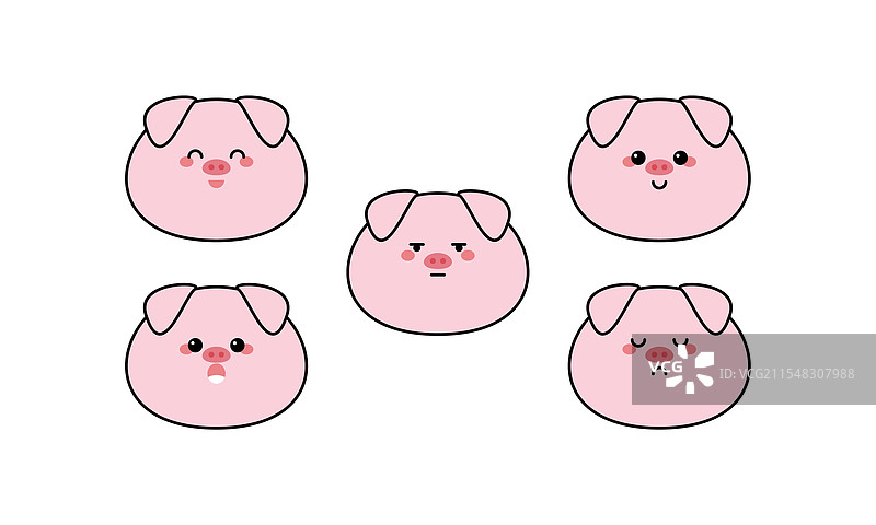 可爱的猪角色与可爱的表情图片素材