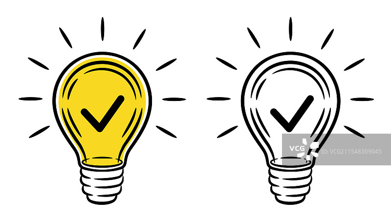 带有勾号的成功创意灯泡图片素材