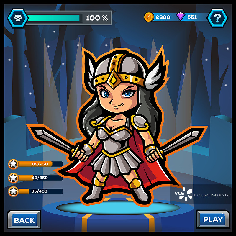 可爱的卡通女武神英雄游戏设计图片素材