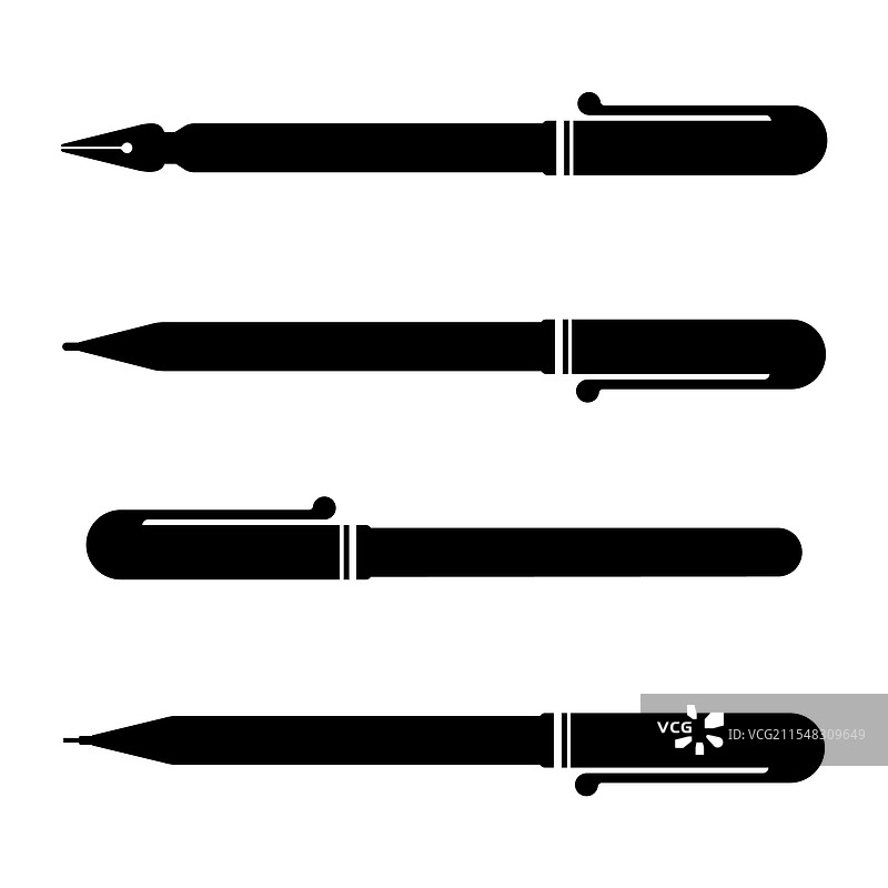 书写工具图标集：钢笔、铅笔、 fountain pen图片素材