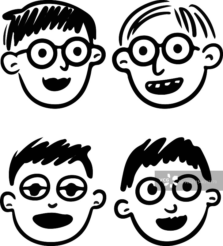 快乐的卡通男孩面部线条艺术图片素材