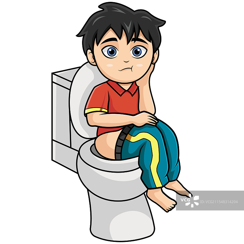 卡通小男孩坐在马桶上图片素材