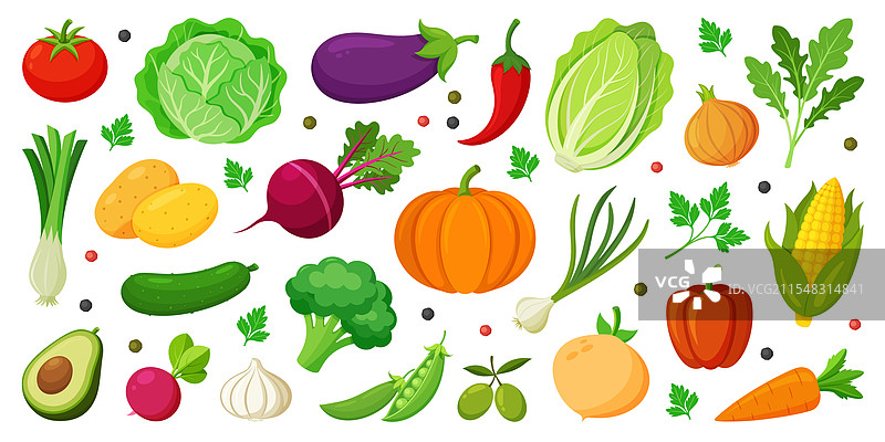 手绘彩色蔬菜图标集时尚潮流图片素材