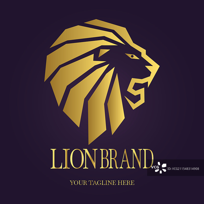 几何狮头标志设计，带有金色装饰图片素材