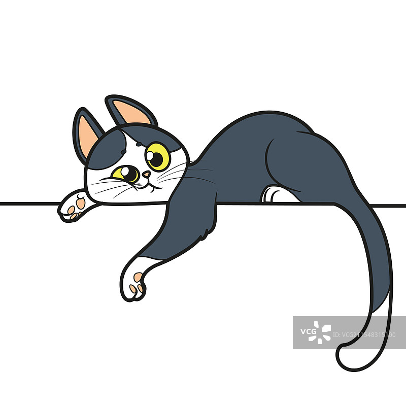 可爱的卡通小猫躺在一条大白横幅上图片素材