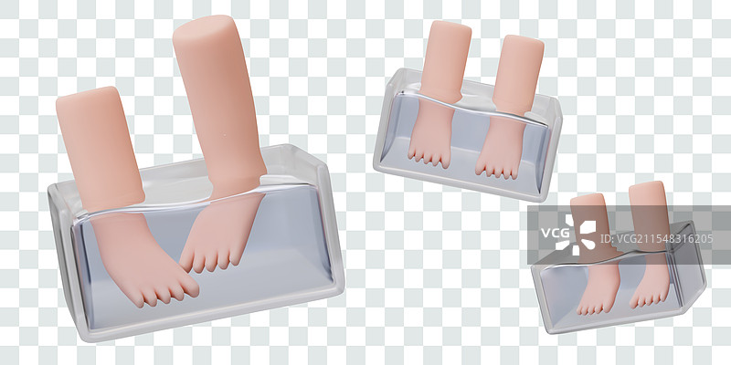 透明容器中装有水的3D腿部模型图片素材