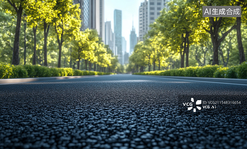 【AI数字艺术】城市林荫大道高楼林立景象图片素材