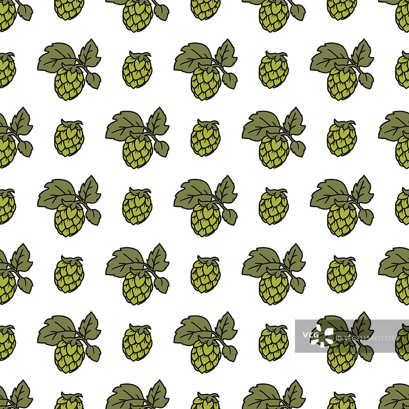 绿色啤酒花果实与叶子的无缝图案图片素材