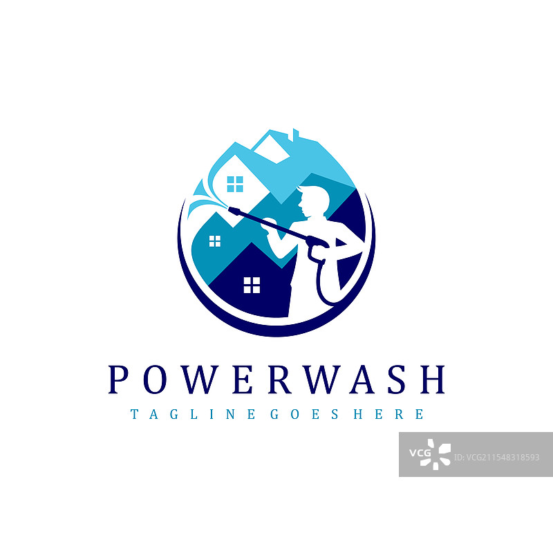 喷水的人员与高压清洗标志图片素材