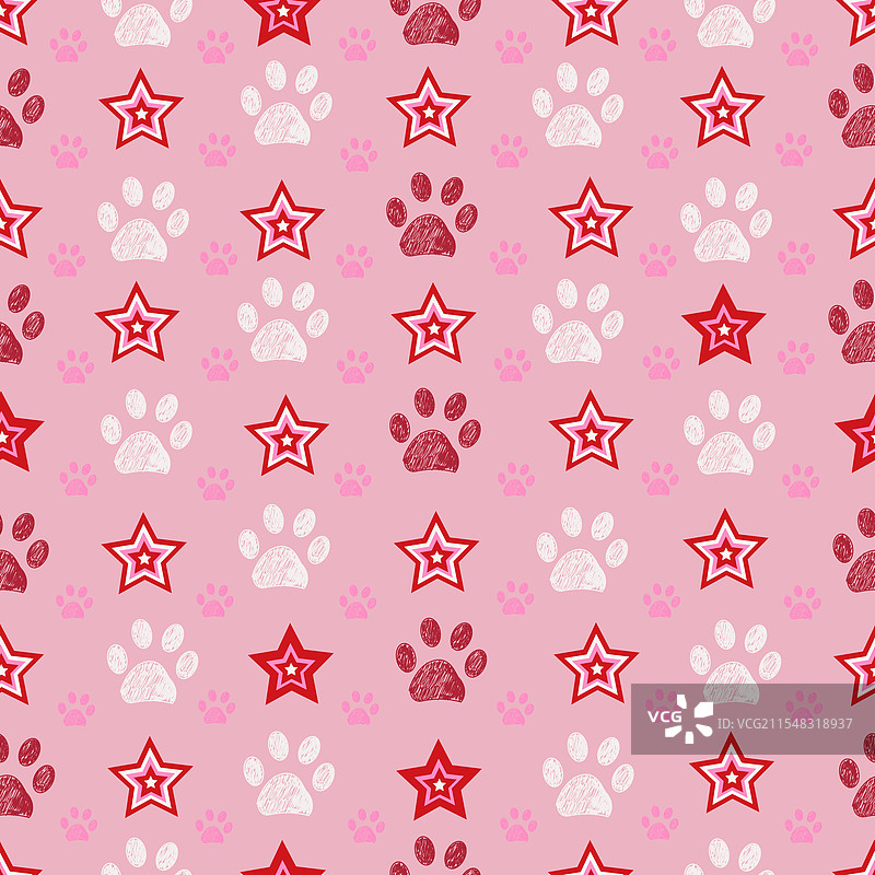 粉色格子星星图案与爪印图片素材