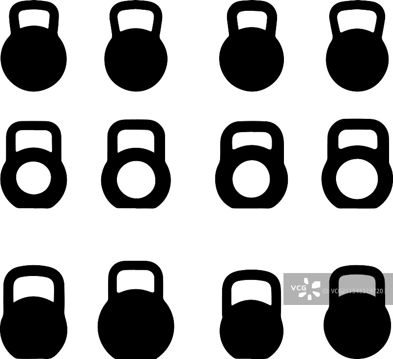 九个简单的壶铃图标，适用于健身和运动图片素材