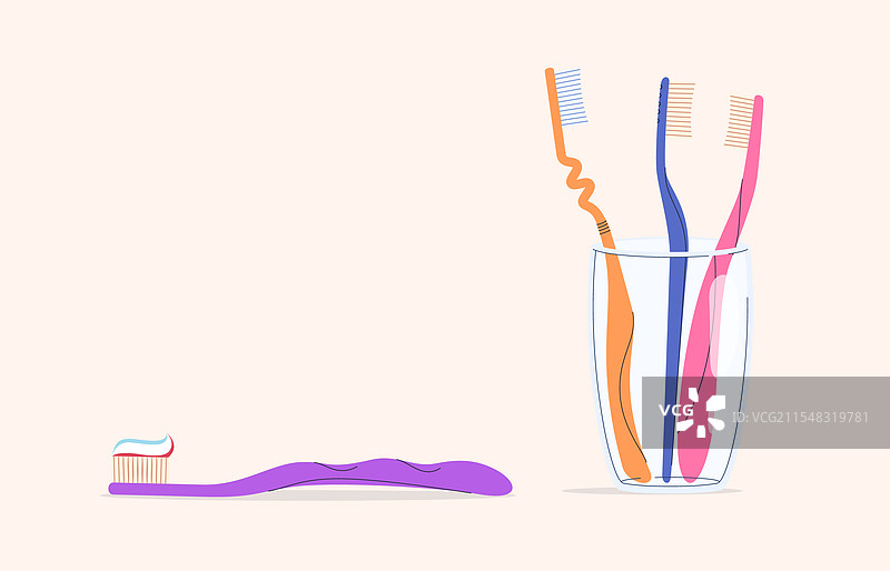 一组彩色牙刷和牙膏图片素材