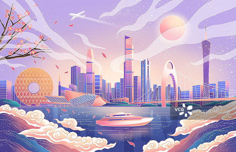 广州城市线建筑组合景象图片素材