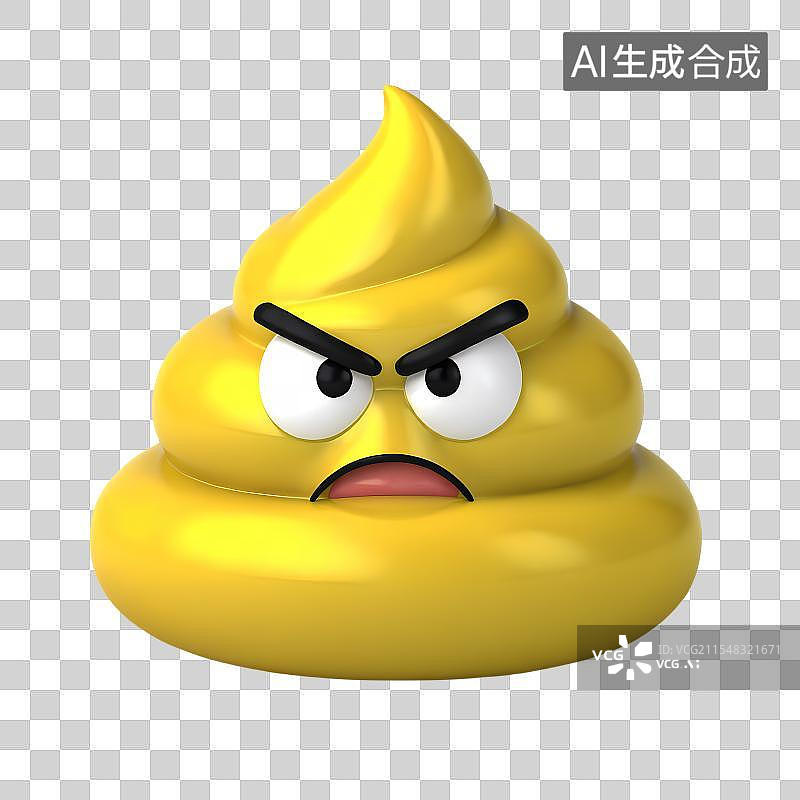 【AI数字艺术】3D渲染，可爱的卡通便便，便秘，一坨屎，愤怒的大便，生气表情符号，免抠元素图片素材