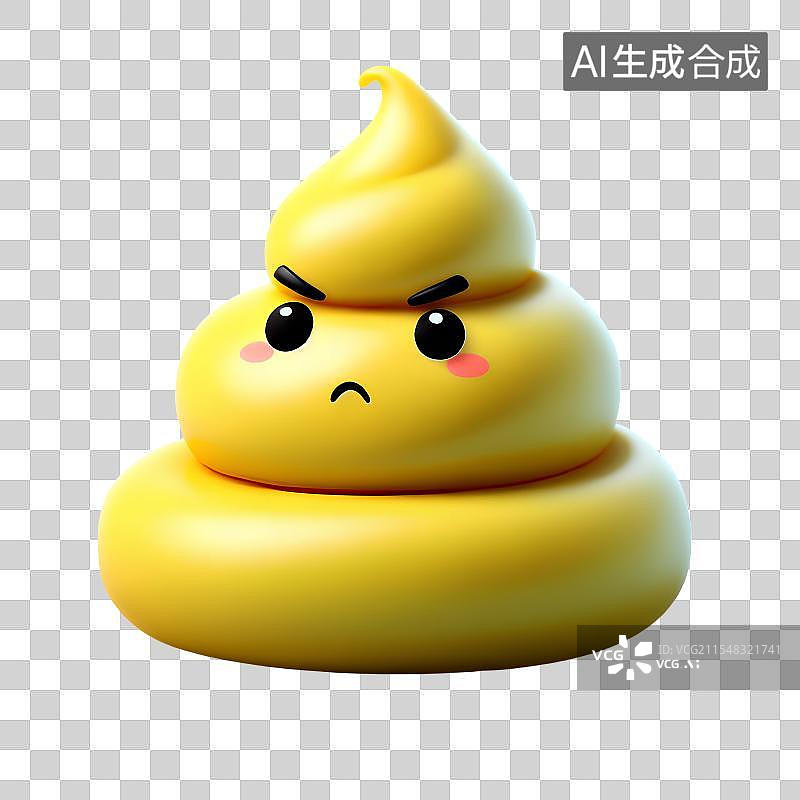【AI数字艺术】3D渲染，可爱的卡通便便，便秘，一坨屎，愤怒的大便，生气表情符号，免抠元素图片素材
