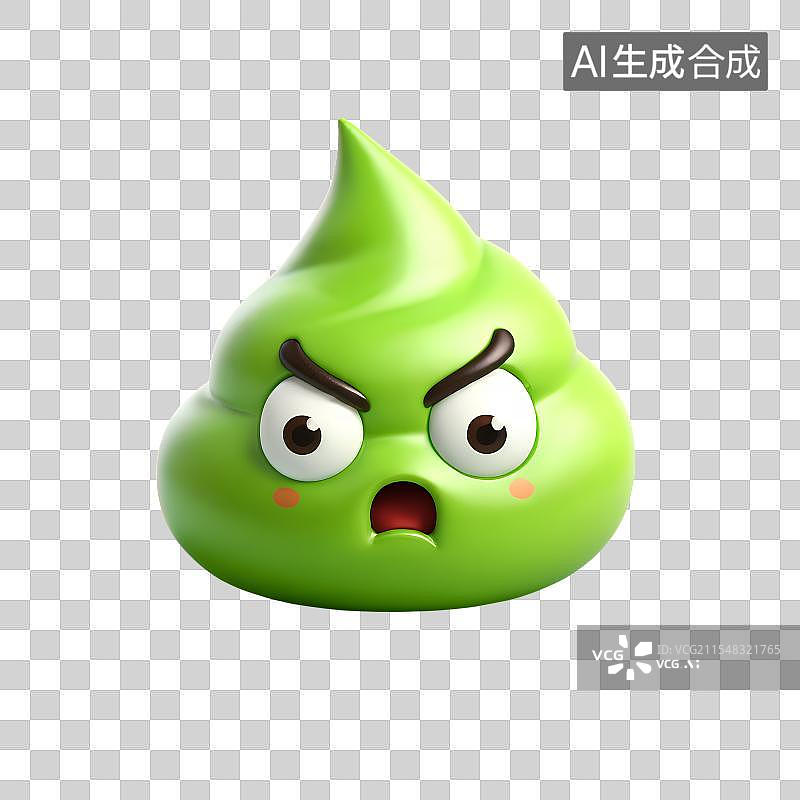 【AI数字艺术】3D渲染，可爱的卡通便便，便秘，一坨屎，愤怒的大便，生气表情符号，免抠元素图片素材