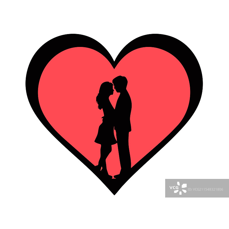 浪漫情侣剪影在心形中图片素材