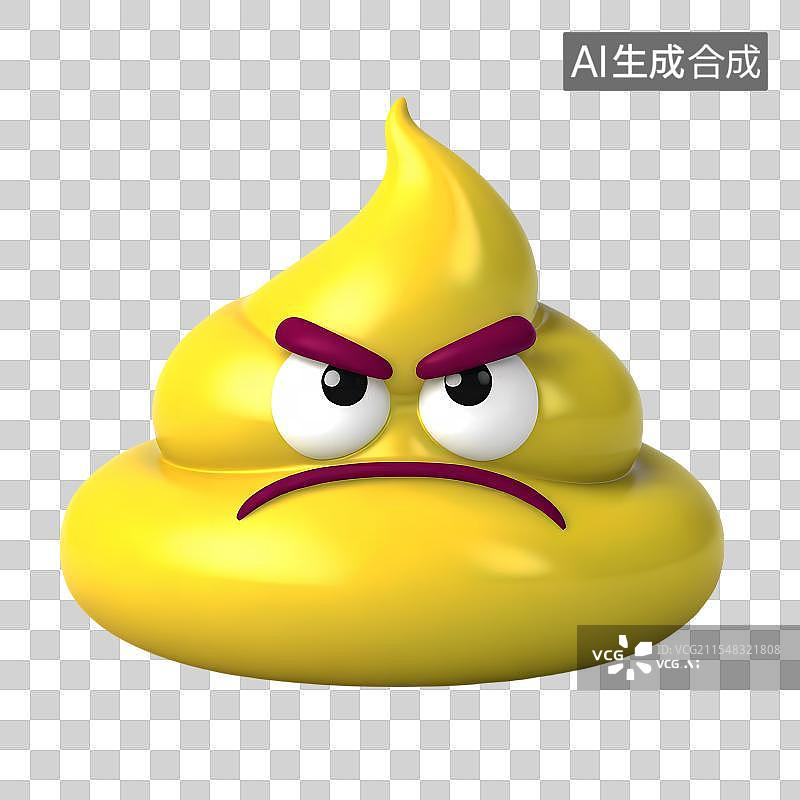 【AI数字艺术】3D渲染，可爱的卡通便便，便秘，一坨屎，愤怒的大便，生气表情符号，免抠元素图片素材