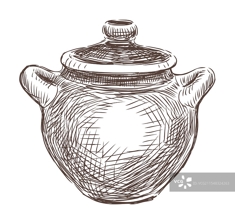 手绘复古陶土锅，带盖两个图片素材