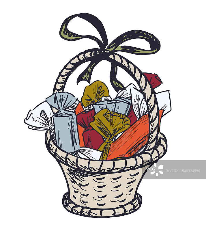 装有巧克力糖果的礼品篮素描图片素材