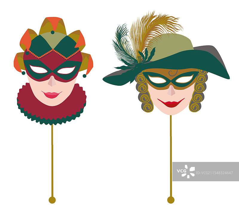 孤立的威尼斯化妆舞会女性面具与帽子图片素材