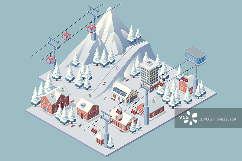 等距滑雪冬季度假村图片素材