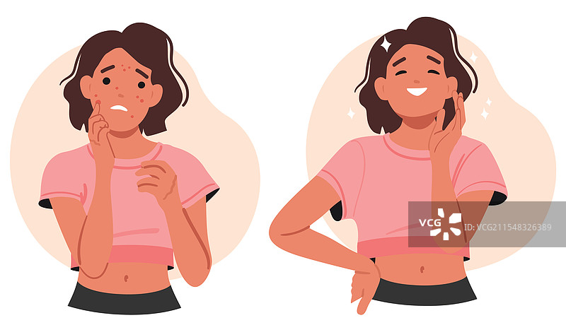 担心又快乐的少女卡通角色图片素材