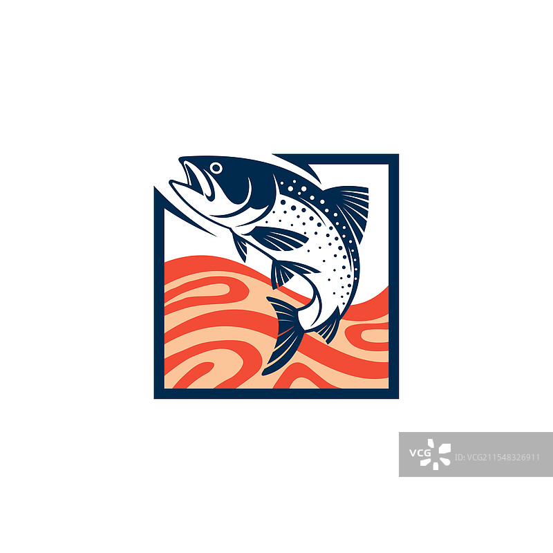 方形概念的鲑鱼鱼标志图片素材