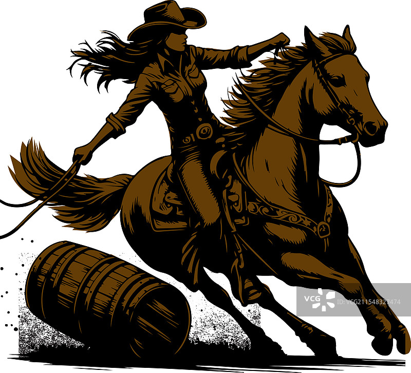 年轻女孩骑手参加马术竞技中的桶赛图片素材