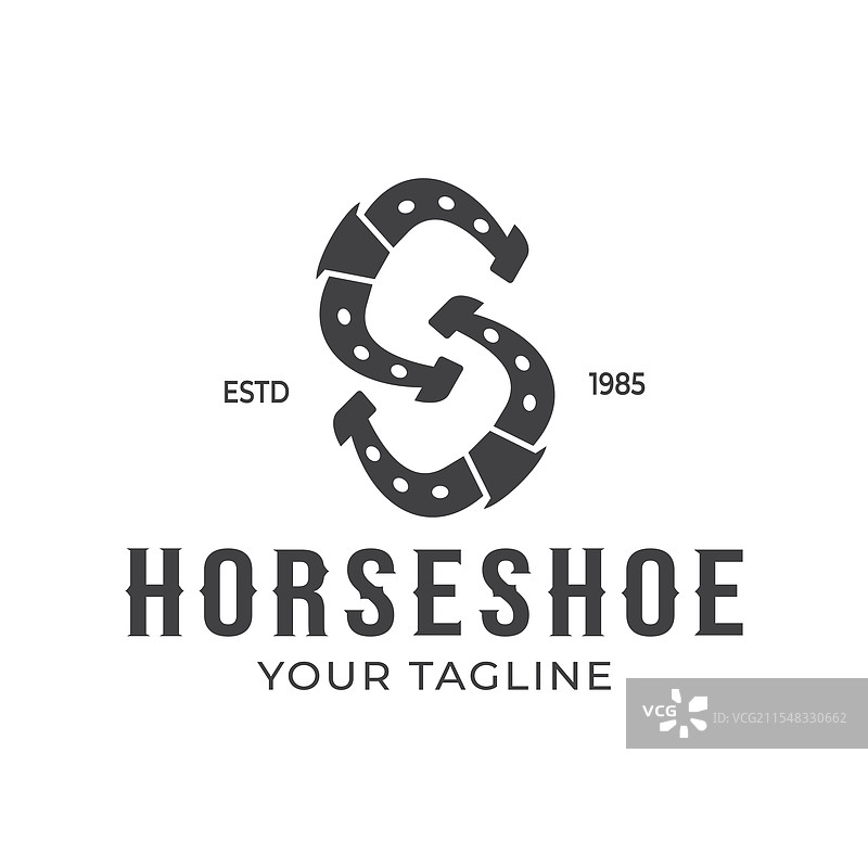 马蹄铁标志形成字母S，复古西部风格图片素材