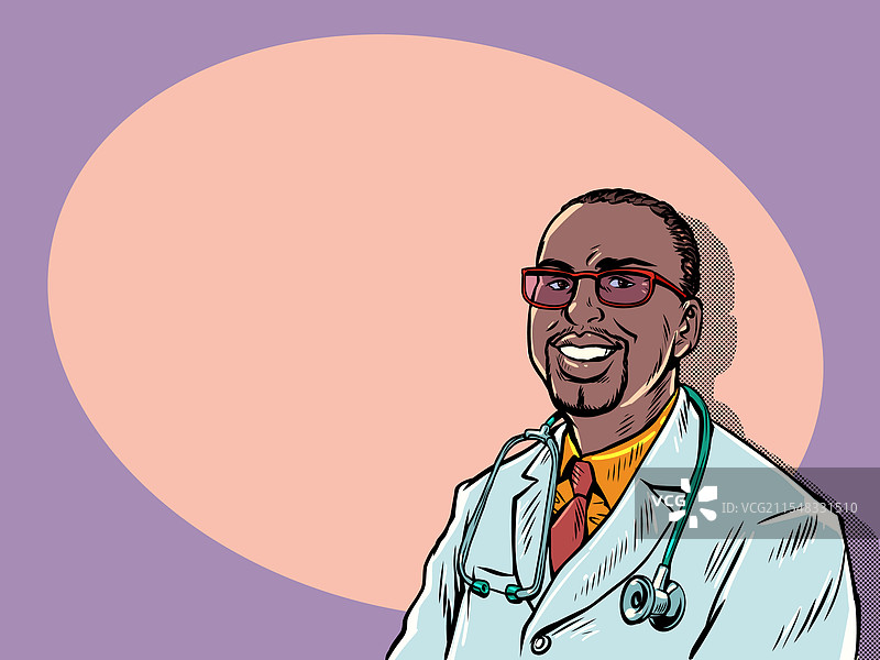 复古波普艺术风格的黑人男性医生微笑着图片素材